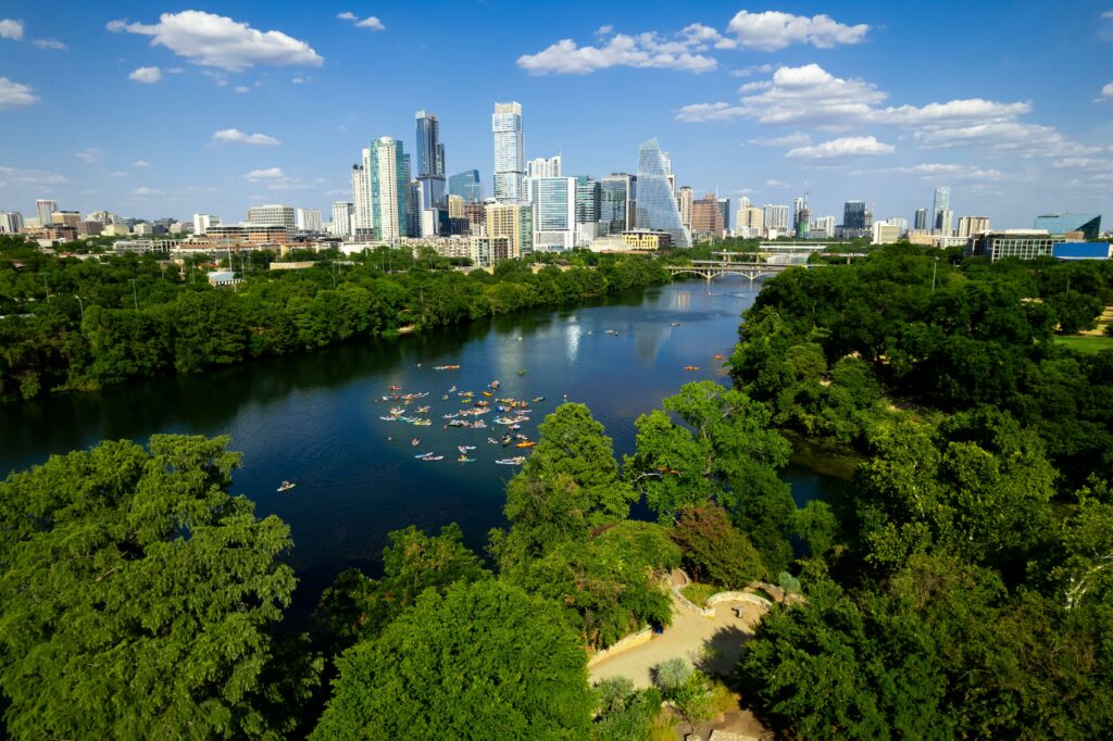 Austin, TX skyline across Lady Bird Lake